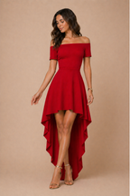 Vestido Cola de Pato Cuello Bandeja Falda Asimétrica