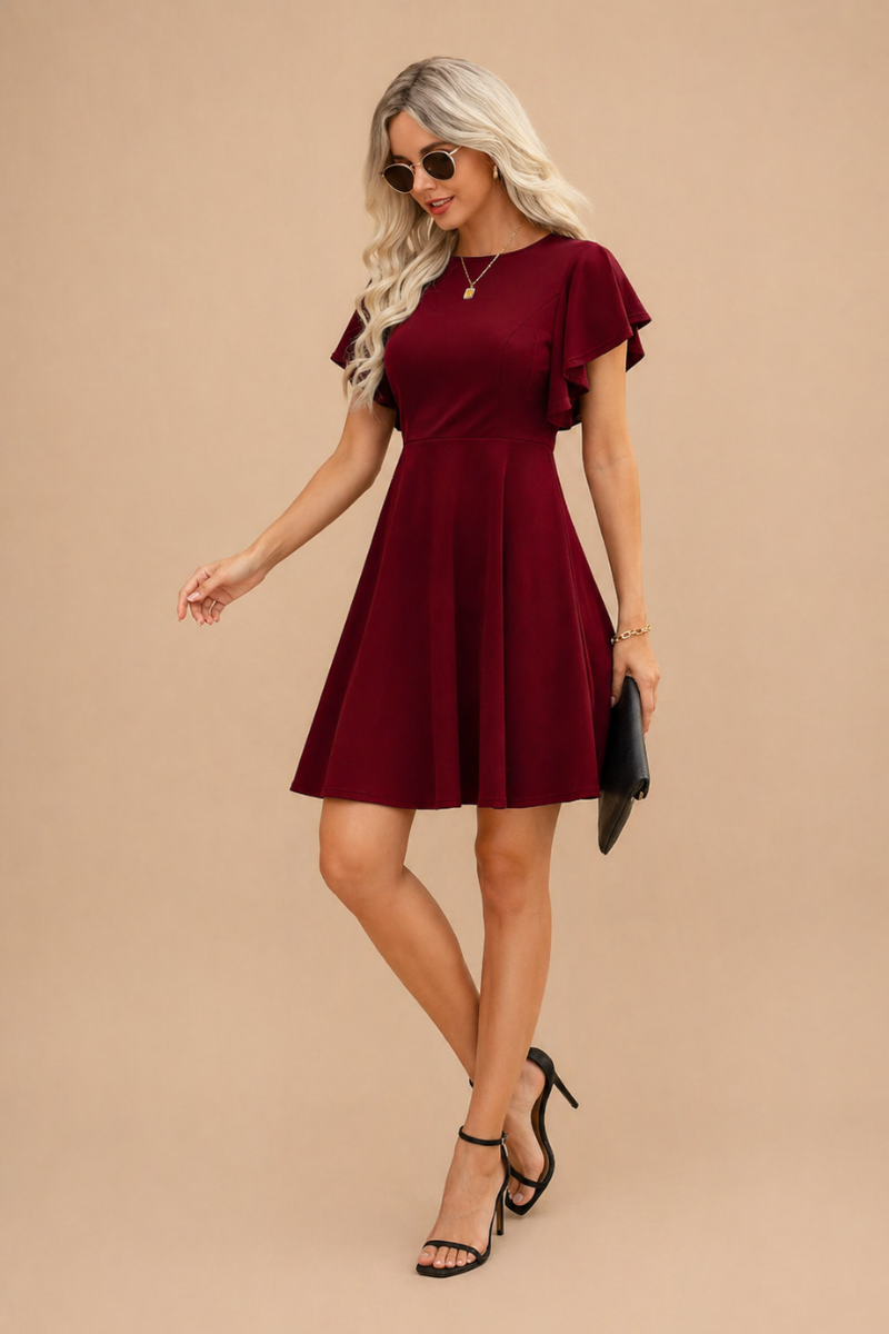 Vestido Corto Femenino con Manga Suelta y Silueta Estilizada