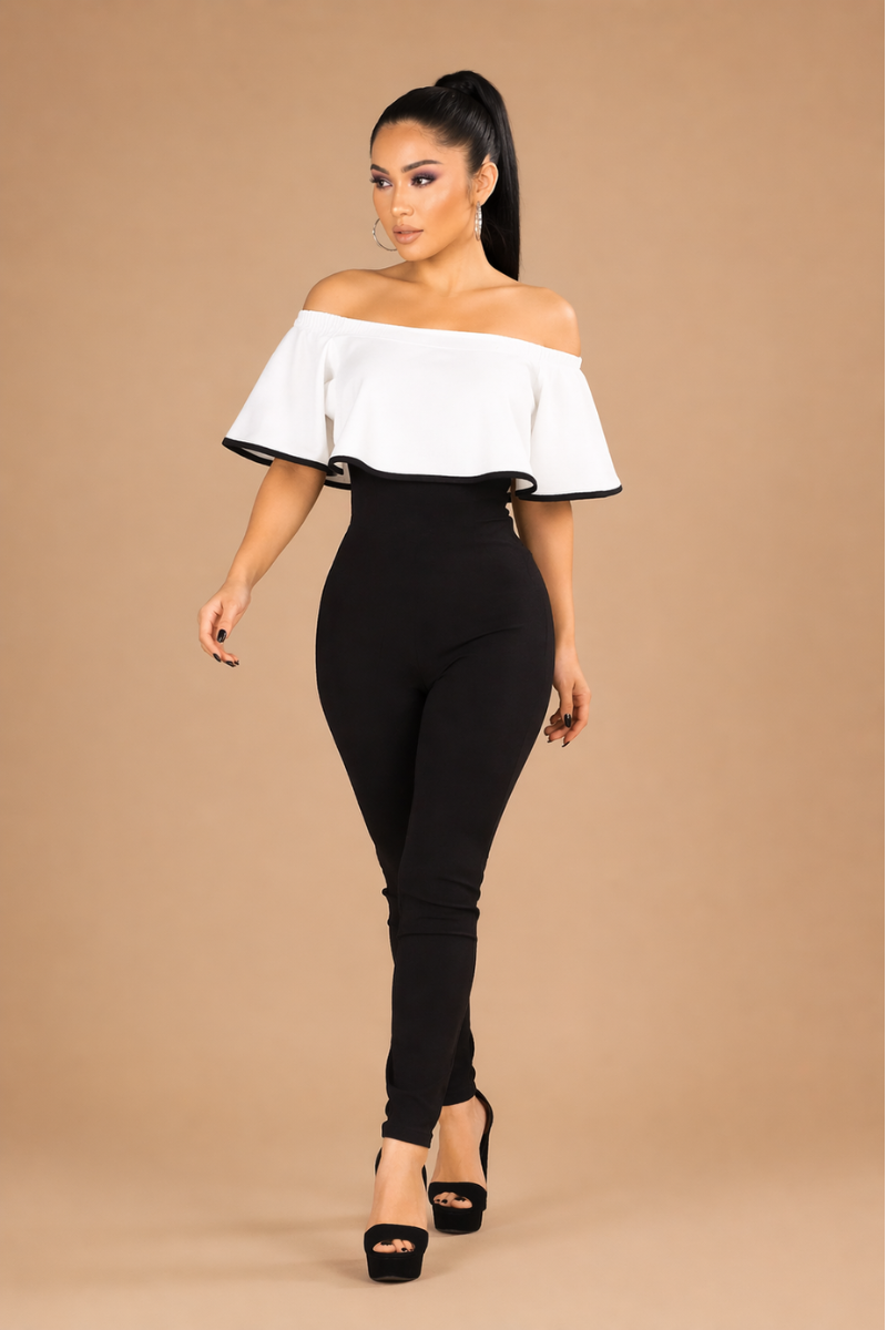 Enterizo Elegante cuello Bandeja Bicolor y ajustado para Mujer