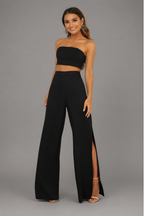 Conjunto Strapless Pantalón Palazzo con Abertura Lateral