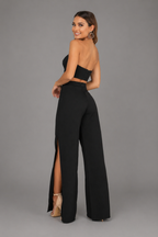Conjunto Strapless Pantalón Palazzo con Abertura Lateral