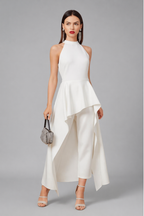 Conjunto Elegante Mujer Pantalón y Blusa Larga Asimétrica en Scuba Crepe