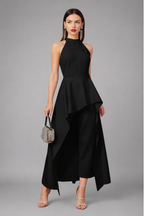 Conjunto Elegante Mujer Pantalón y Blusa Larga Asimétrica en Scuba Crepe