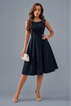 Vestido Midi Elegante Mujer con Perlas Fiesta Cóctel