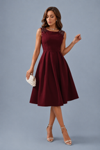 Vestido Midi Elegante Mujer con Perlas Fiesta Cóctel