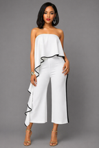 Enterizo Elegante Strapless Volante Lateral Bicolor