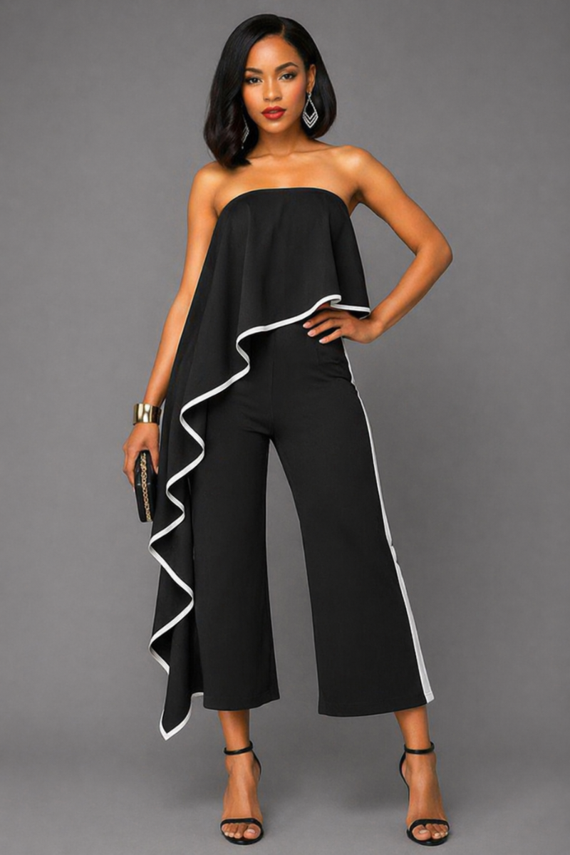 Enterizo Elegante Strapless Volante Lateral Bicolor