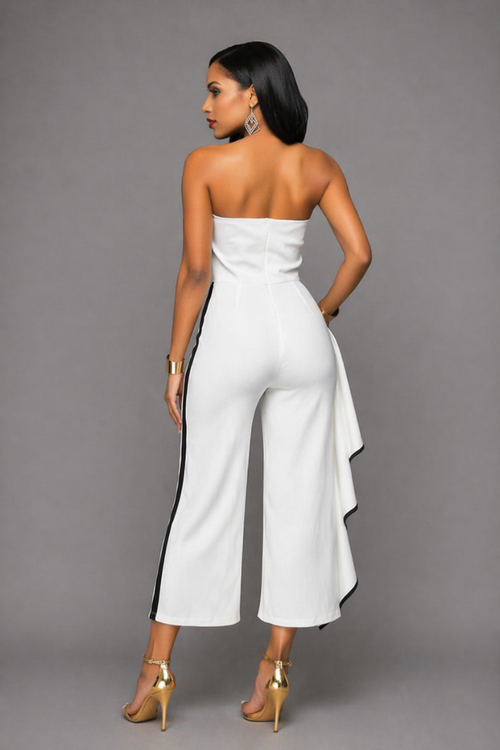 Enterizo Elegante Strapless Volante Lateral Bicolor