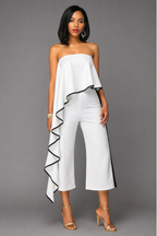Enterizo Elegante Strapless Volante Lateral Bicolor