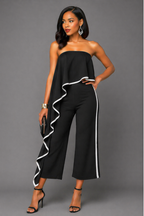 Enterizo Elegante Strapless Volante Lateral Bicolor