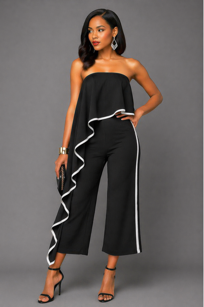 Enterizo Elegante Strapless Volante Lateral Bicolor