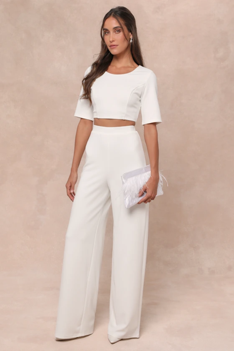Conjunto Palazzo y Crop Top Manga Corta Casual Chic