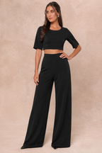 Conjunto Palazzo y Crop Top Manga Corta Casual Chic