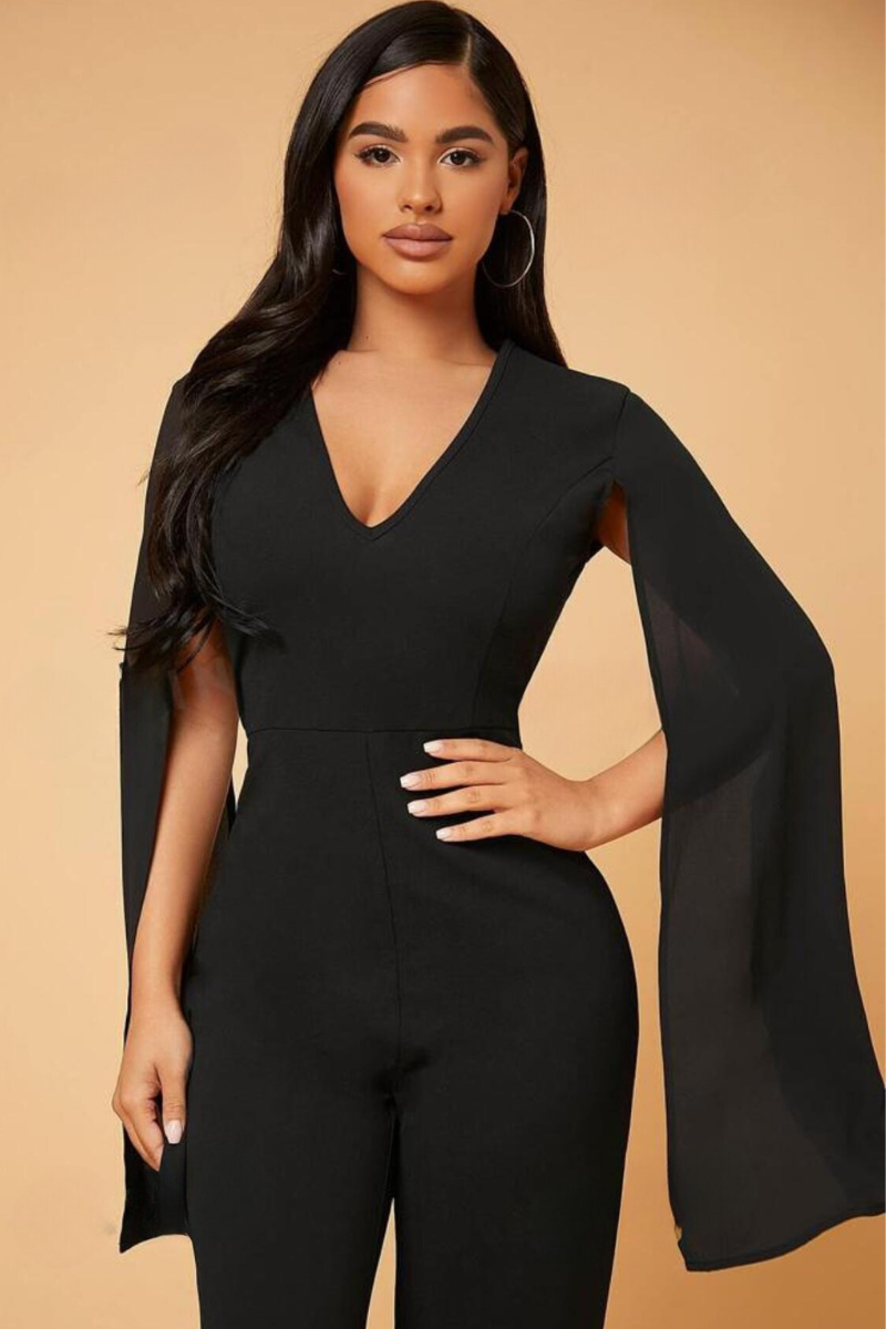 Enterizo Elegante Manga Capa Escote V