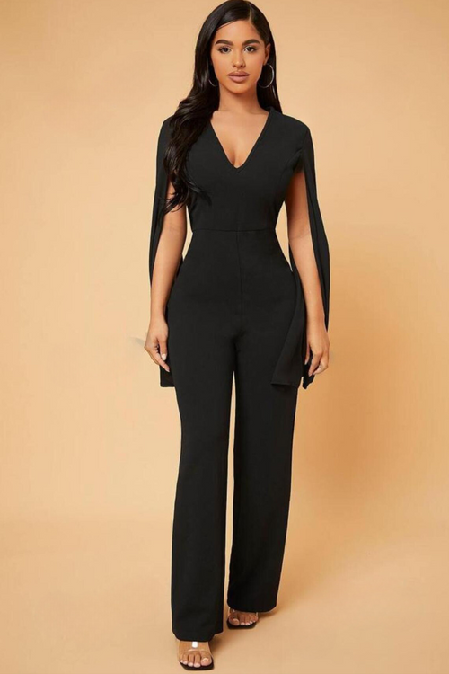 Enterizo Elegante Manga Capa Escote V