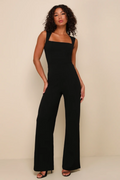 Enterizo Negro Elegante Corte Recto Mujer
