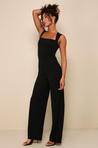 Enterizo Negro Elegante Corte Recto Mujer