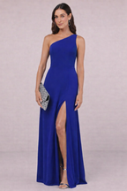 Vestido Largo Elegante Un Hombro Con Abertura Lateral Formal