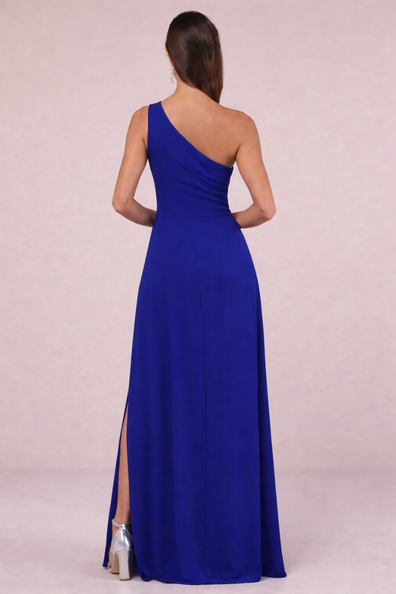 Vestido Largo Elegante Un Hombro Con Abertura Lateral Formal