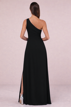 Vestido Largo Elegante Un Hombro Con Abertura Lateral Formal