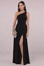 Vestido Largo Elegante Un Hombro Con Abertura Lateral Formal