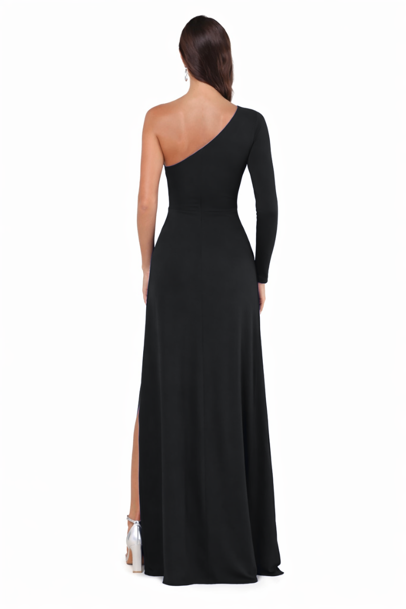 Vestido Largo Elegante Un Hombro Con Abertura Lateral Manga Larga