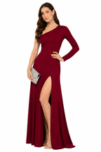 Vestido Largo Elegante Un Hombro Con Abertura Lateral Manga Larga