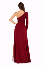 Vestido Largo Elegante Un Hombro Con Abertura Lateral Manga Larga