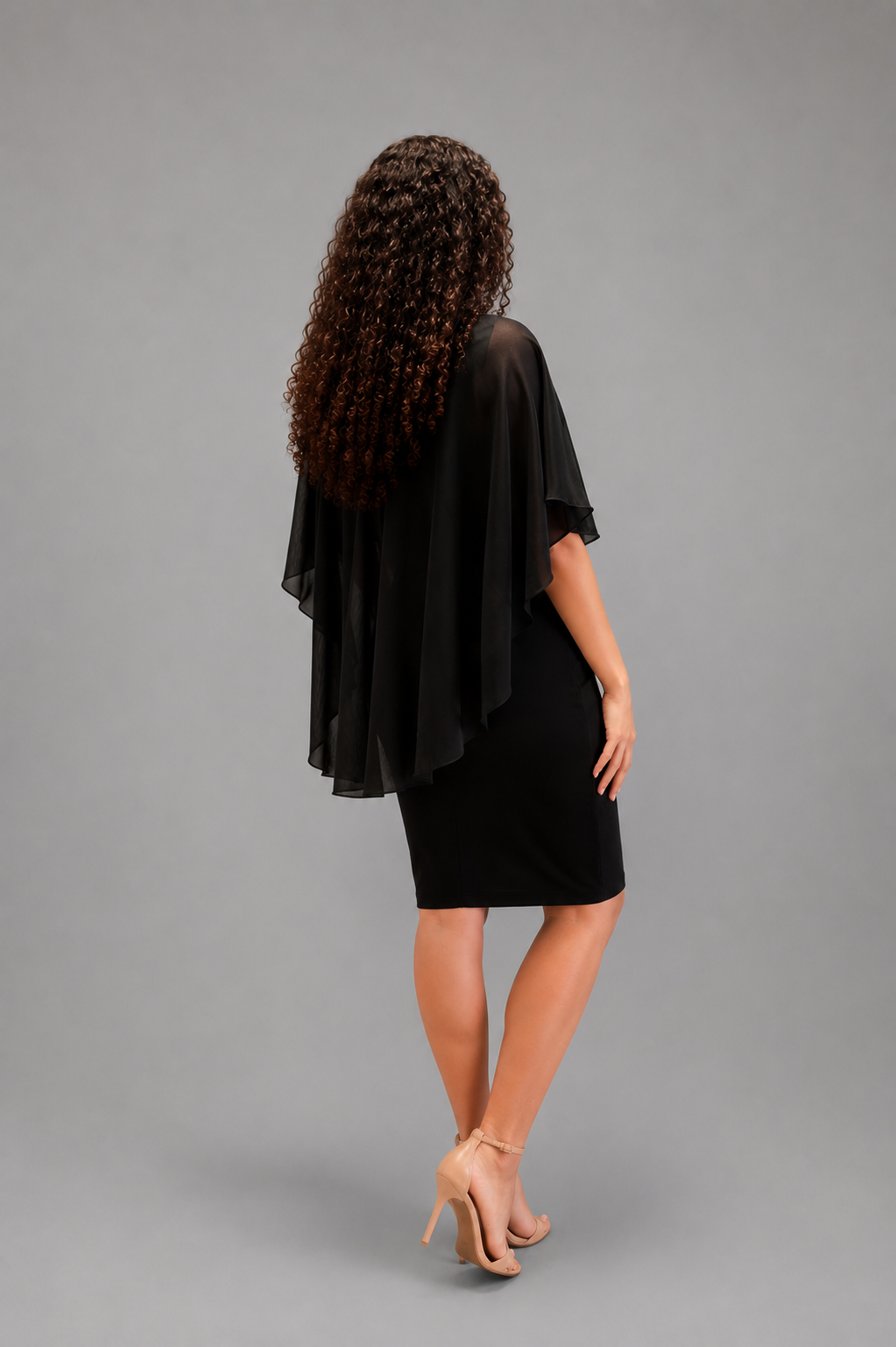 Vestido Midi Elegante con Capa en Chifón para Mujer
