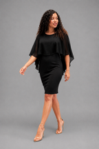 Vestido Midi Elegante con Capa en Chifón para Mujer
