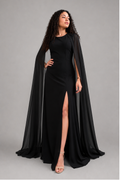 Vestido Largo elegante con mangas en capa