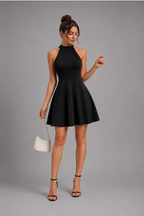 Vestido Corto Mujer Cuello Halter Casual Elegante