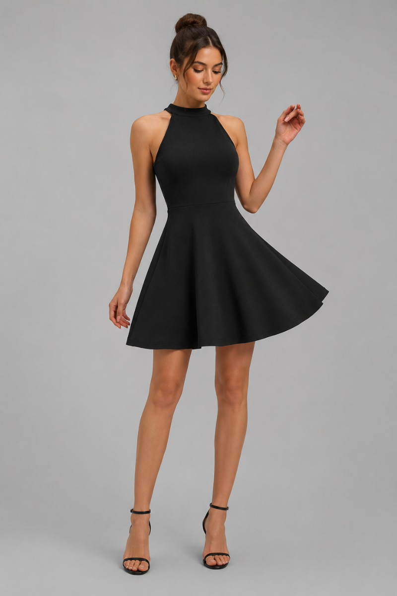 Vestido Corto Mujer Cuello Halter Casual Elegante