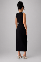 Vestido Midi-Largo Ajustado con Abertura Lateral y Detalles de Moños
