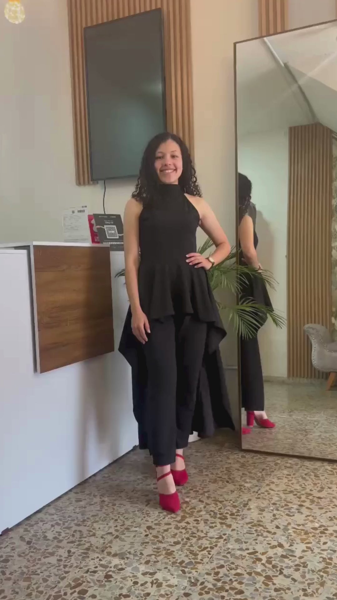 Conjunto Elegante Mujer Pantalón y Blusa Larga Asimétrica en Scuba Crepe