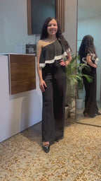 Enterizo Elegante Un Hombro Volante Bicolor