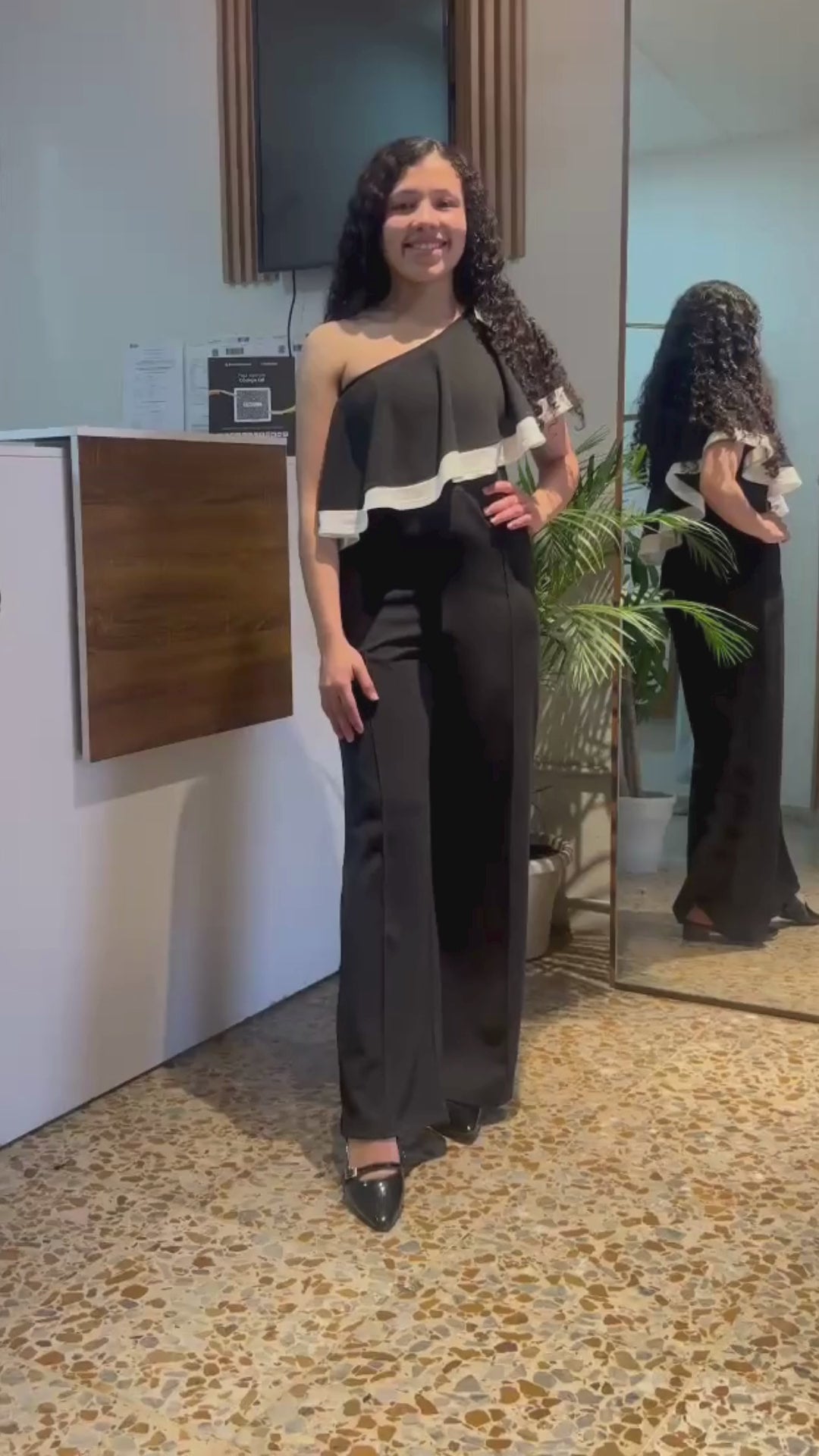 Enterizo Elegante Un Hombro Volante Bicolor