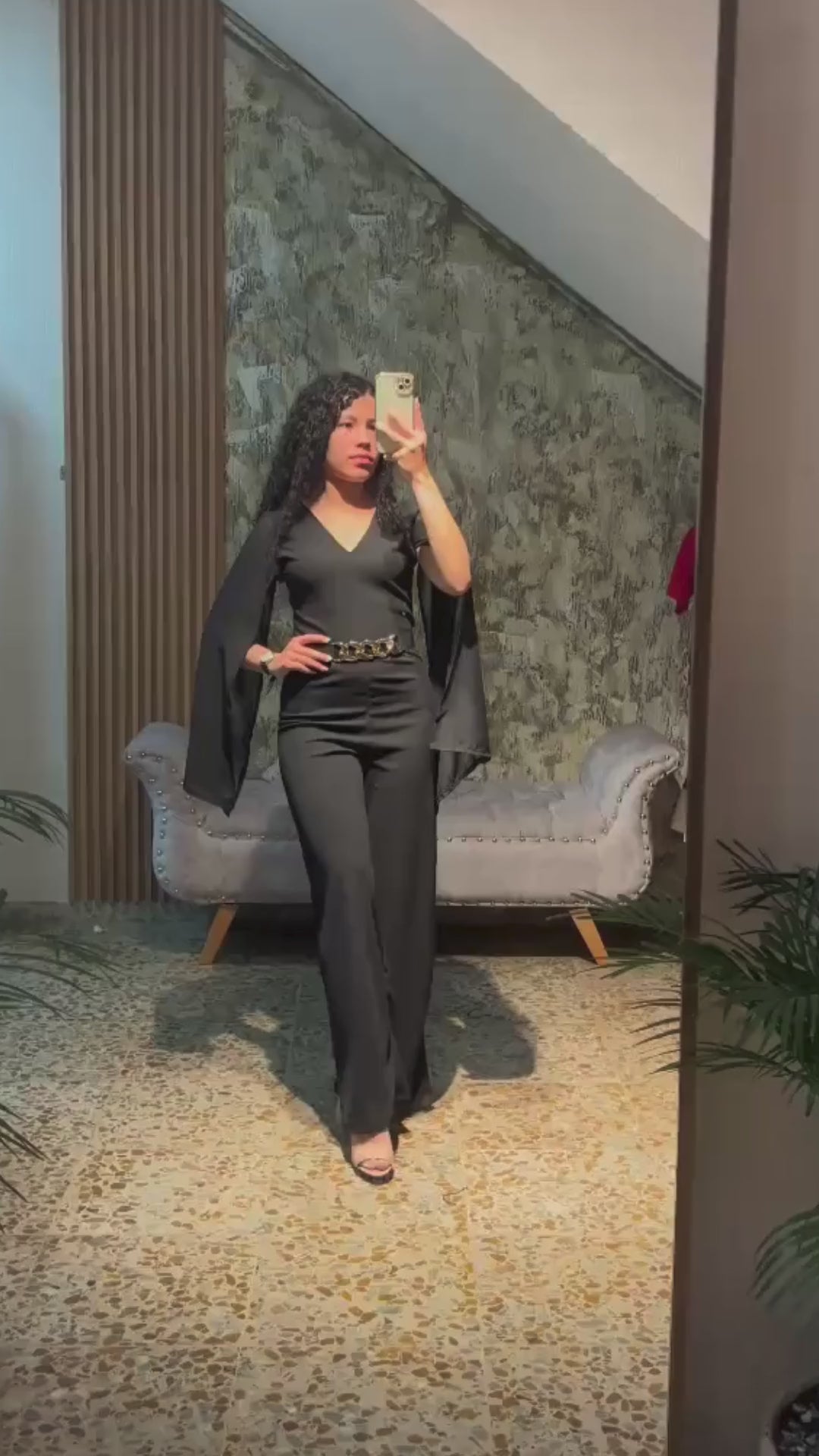 Enterizo Elegante Manga Capa Escote V