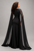 Vestido Largo elegante con mangas en capa