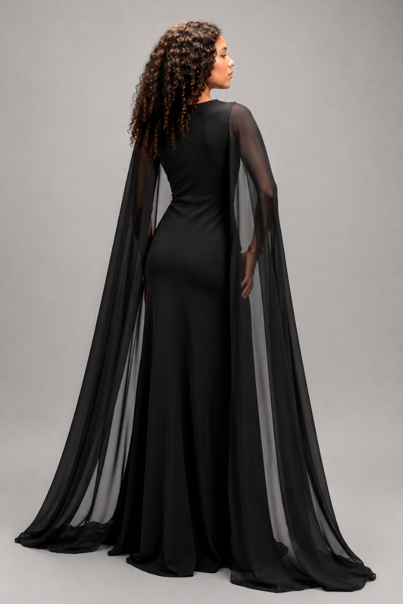 Vestido Largo elegante con mangas en capa